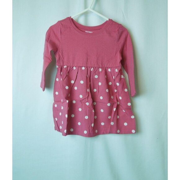 Infant Girl Fit & Flare Pink Polka Dot Long Sleeve Dress Size 12-18M - Picture 2 of 4